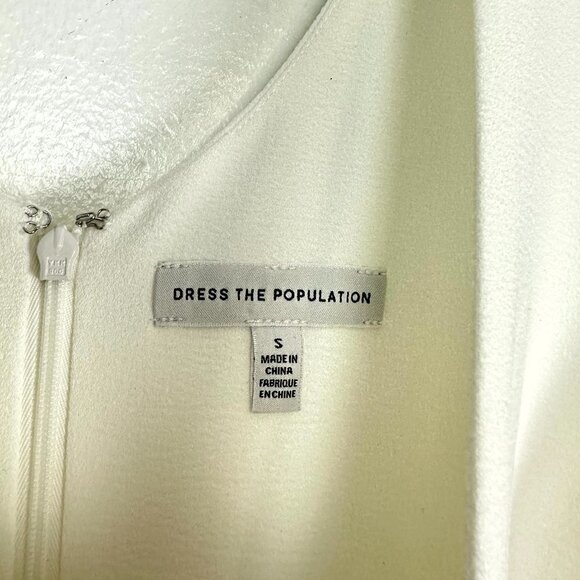 DRESS THE POPULATION Sandra Plunge Crepe Trumpet Gown in Off White Size Small - Picture 7 of 14